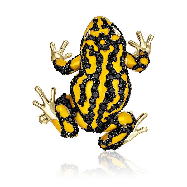 Брошь из желтого золота с бриллиантами и рубинами