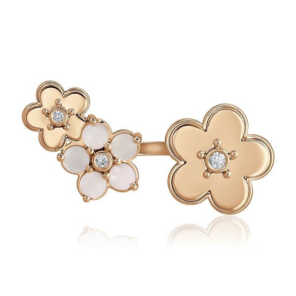 Кольцо из красного золота с перламутром и бриллиантами