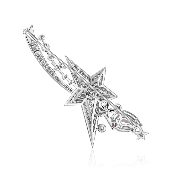 Брошь из белого золота с бриллиантами и морганитом 4.18 ct
