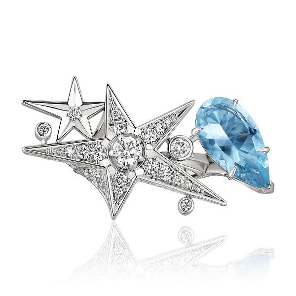 Кольцо из белого золота с аквамарином 4.12 ct и бриллиантами