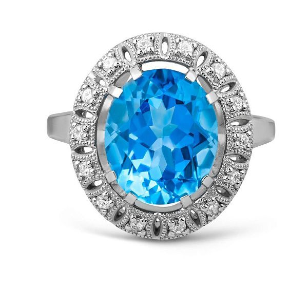 Кольцо из белого золота с топазом и бриллиантами