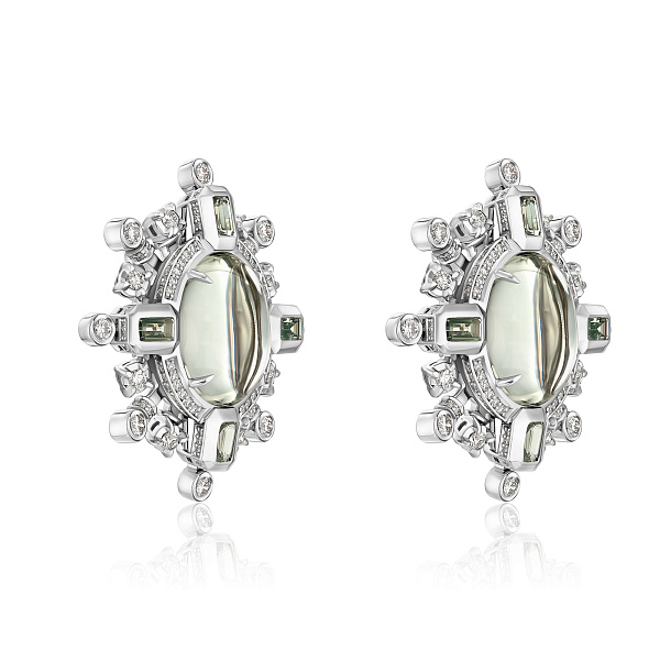 Серьги из белого золота с сапфирами, бриллиантами и аметистами 19.48 ct