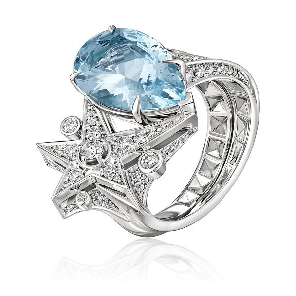 Кольцо из белого золота с аквамарином 4.16 ct и бриллиантами