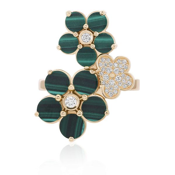 Кольцо из желтого золота с малахитом и бриллиантами