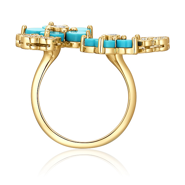 Кольцо из желтого золота с бирюзой и бриллиантами