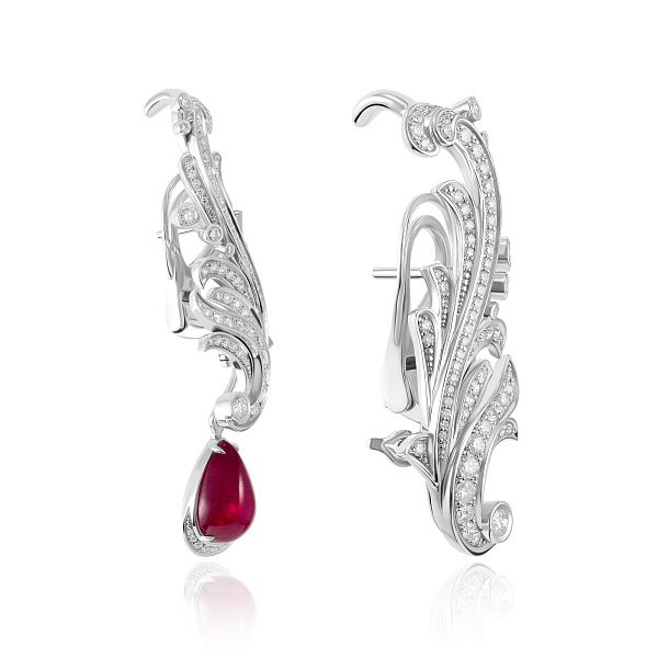 Серьги из белого золота с рубином 6.24 ct и бриллиантами