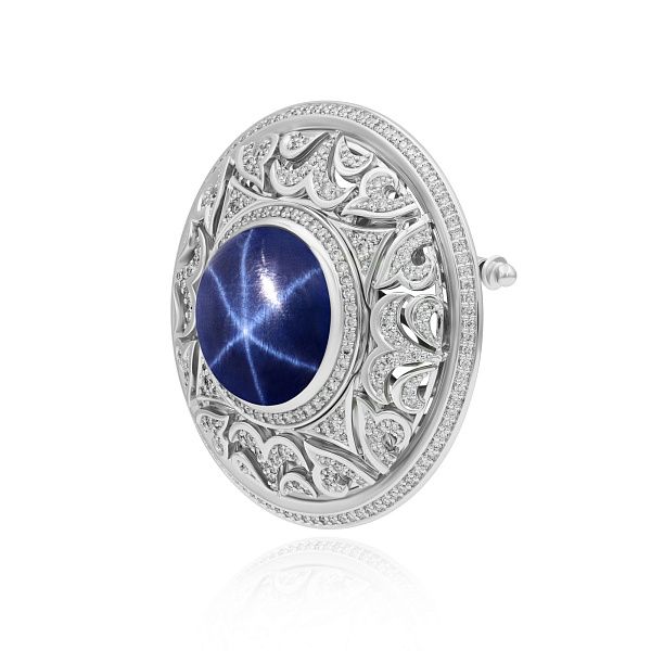 Брошь из белого золота с сапфиром 23.98 ct и бриллиантами