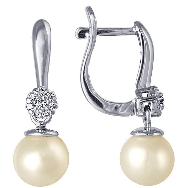 Серьги из белого золота с бриллиантами и жемчугом