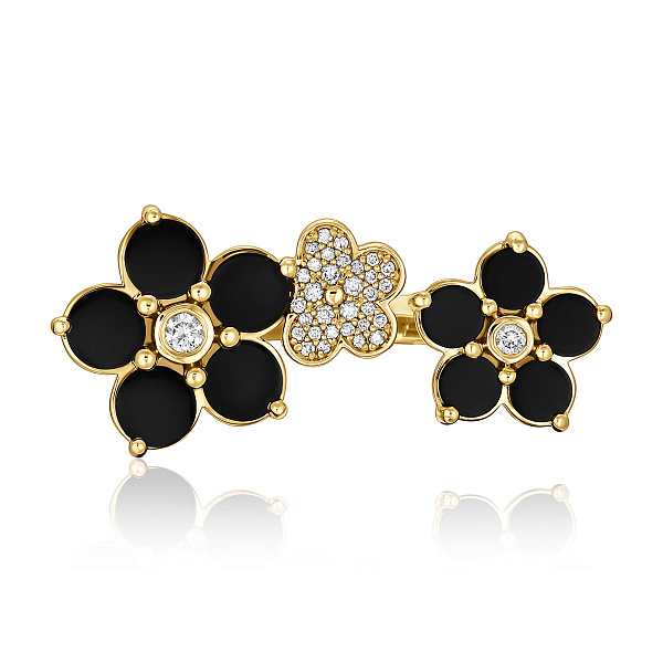 Кольцо из желтого золота с ониксом и бриллиантами