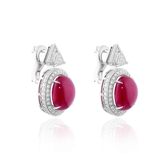 Серьги из белого золота с рубинами 19.6 ct и бриллиантами