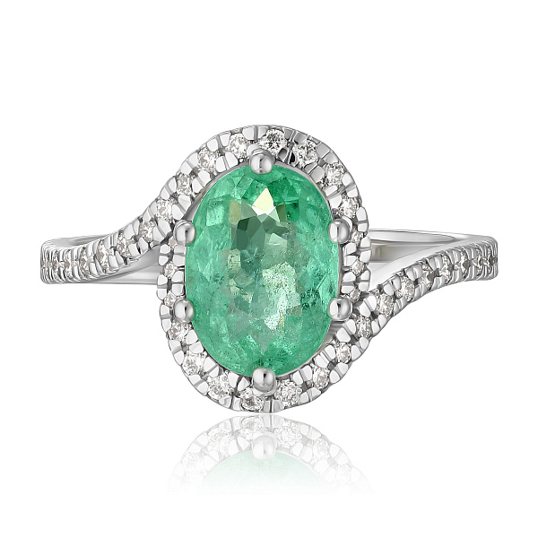 Кольцо из белого золота с турмалином параиба и бриллиантами