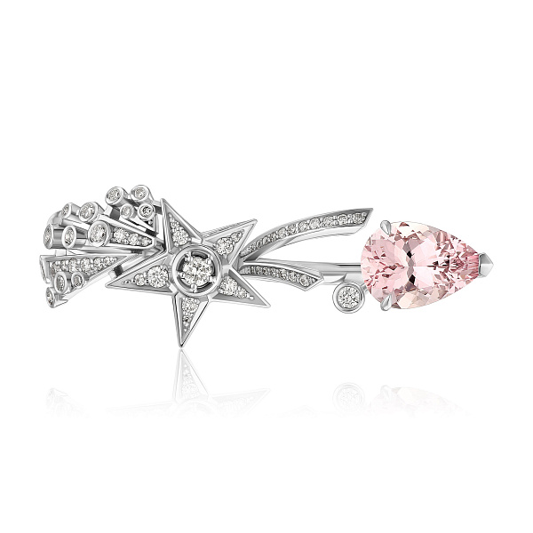 Кольцо из белого золота с бриллиантами и морганитом 2.96 ct