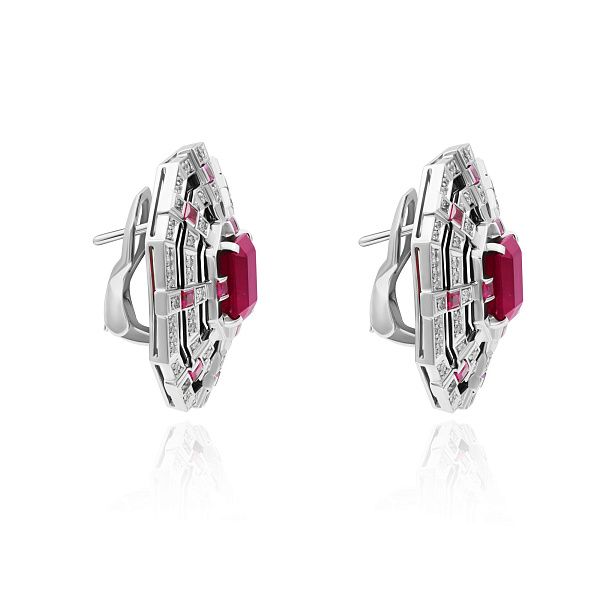 Серьги из белого золота с рубинами 9.4 ct и бриллиантами