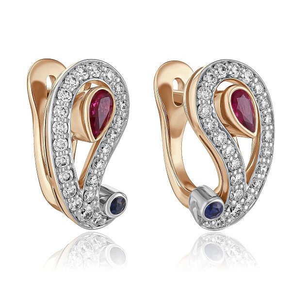 Серьги из белого золота с рубинами, сапфирами и бриллиантами