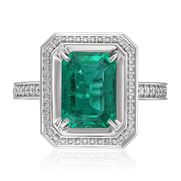 Кольцо из белого золота с бриллиантами и изумрудом 2.56 ct