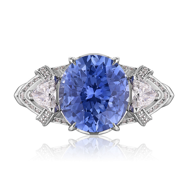Кольцо из белого золота с бриллиантами и сапфиром 4.08 ct