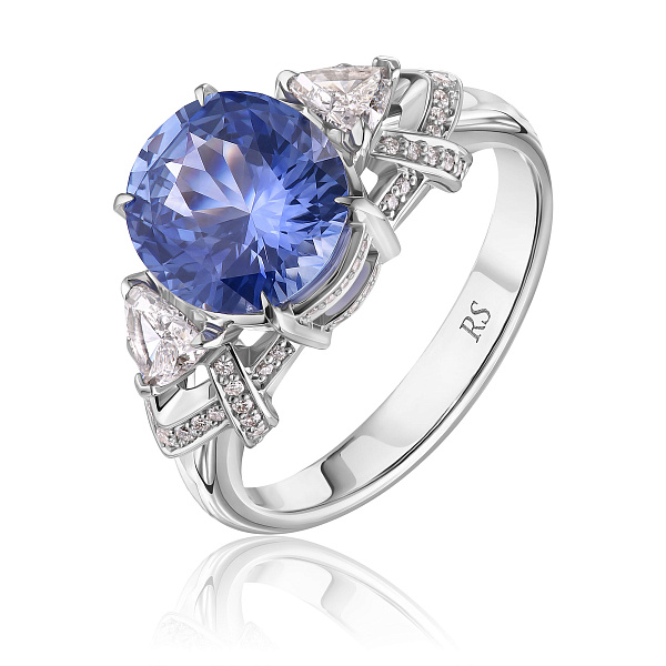 Кольцо из белого золота с бриллиантами и сапфиром 4.08 ct