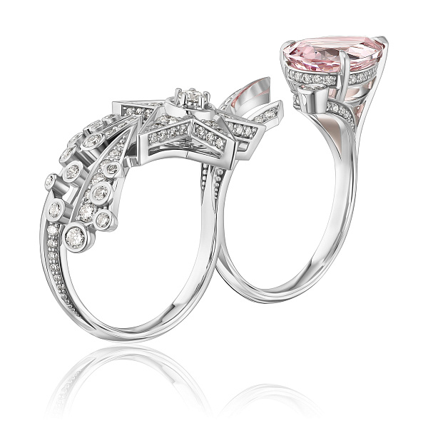 Кольцо из белого золота с бриллиантами и морганитом 2.96 ct