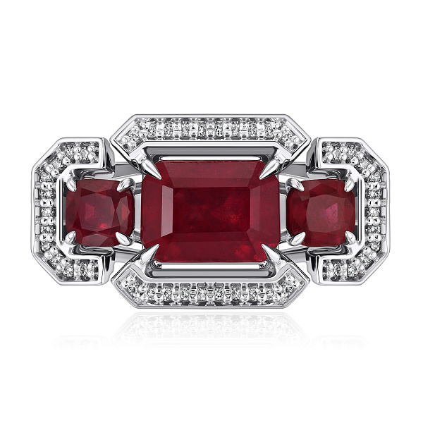 Кольцо из белого золота с рубинами 3.085 ct и бриллиантами
