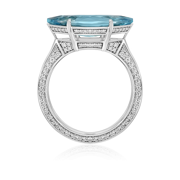 Кольцо из белого золота с бриллиантами и аквамарином 3.75 ct