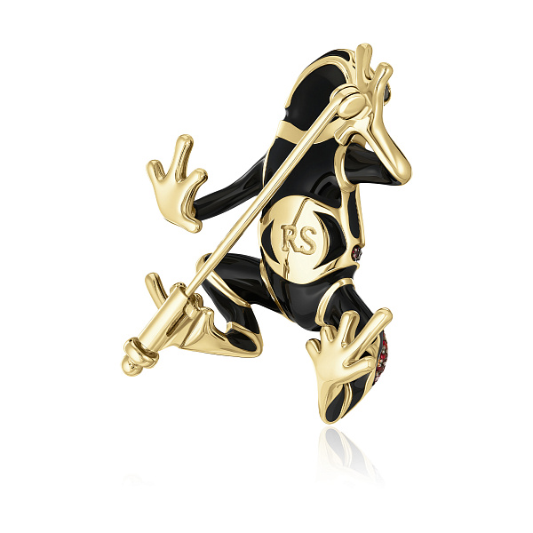 Брошь из желтого золота с рубинами и бриллиантами