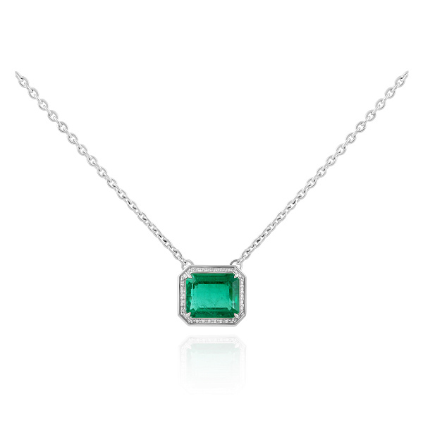 Колье из белого золота с бриллиантами и изумрудом 3.31 ct