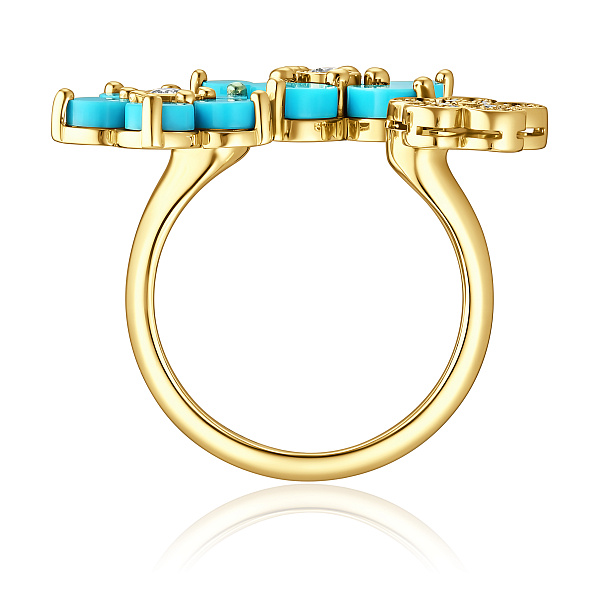 Кольцо из желтого золота с бирюзой и бриллиантами