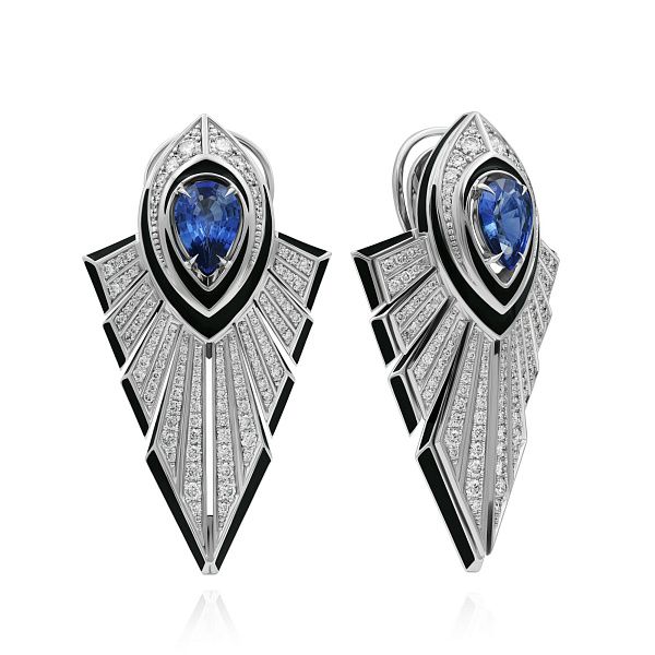 Серьги из белого золота с сапфирами 3.17 ct и бриллиантами