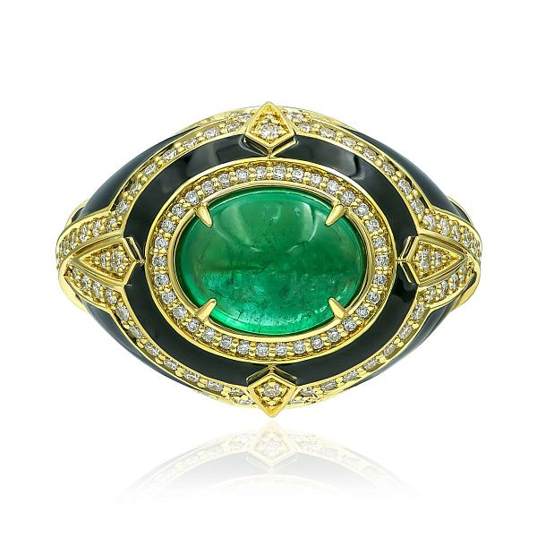 Кольцо из желтого золота с изумрудом 4.04 ct и бриллиантами