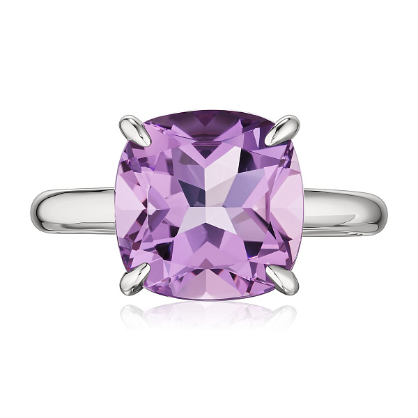 Кольцо из белого золота с бриллиантами и аметистом