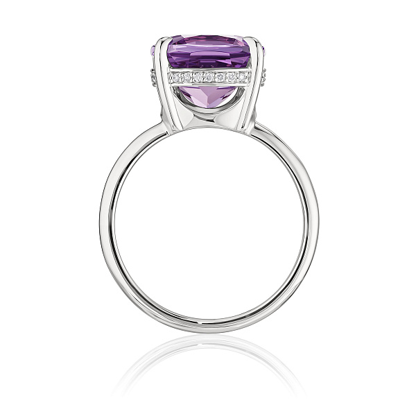 Кольцо из белого золота с бриллиантами и аметистом