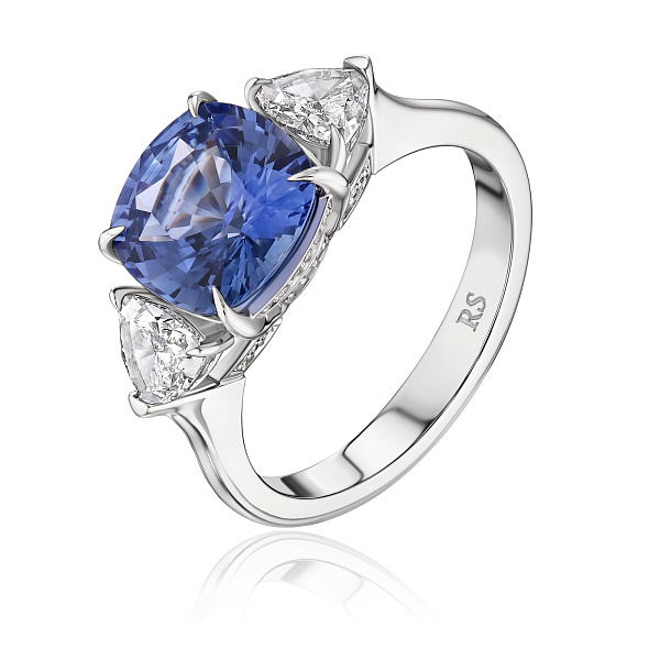 Кольцо из белого золота с бриллиантами и сапфиром 3.58 ct