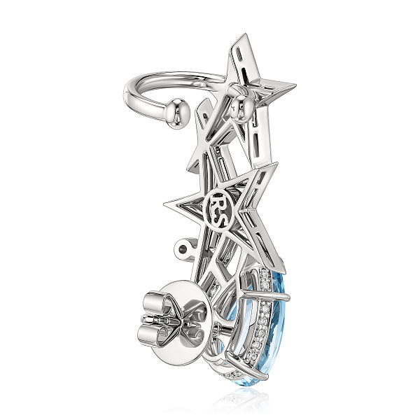 Серьга кафф из белого золота с аквамарином 3.43 ct и бриллиантами