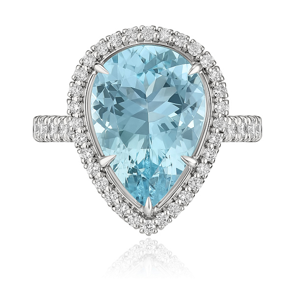 Кольцо из белого золота с бриллиантами и аквамарином 3.81 ct