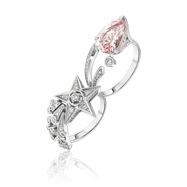 Кольцо из белого золота с бриллиантами и морганитом 2.96 ct