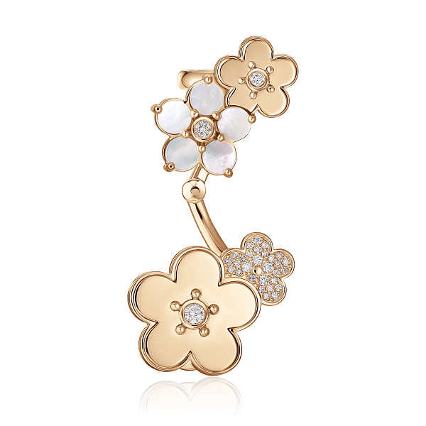 Серьга кафф из красного золота с перламутром и бриллиантами