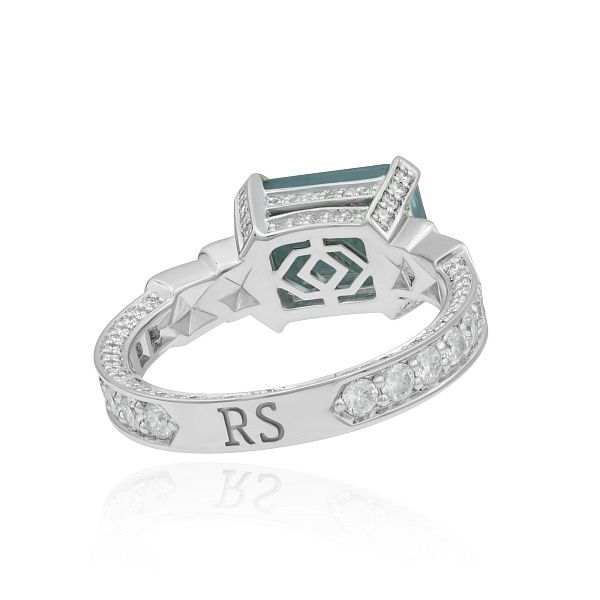 Кольцо из белого золота с бриллиантами и аквамарином 3.05 ct