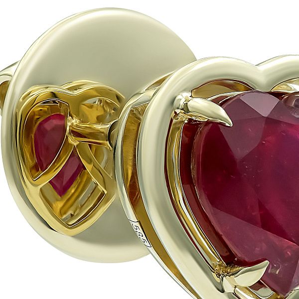 Пусеты из желтого золота с рубинами