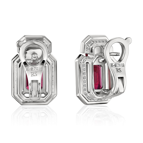 Серьги из белого золота с рубинами 5.33 ct и бриллиантами