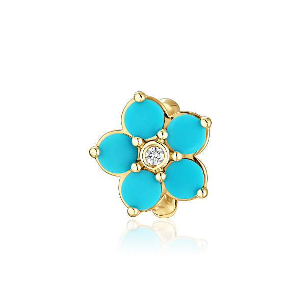 Серьга кафф из желтого золота с бриллиантом и бирюзой