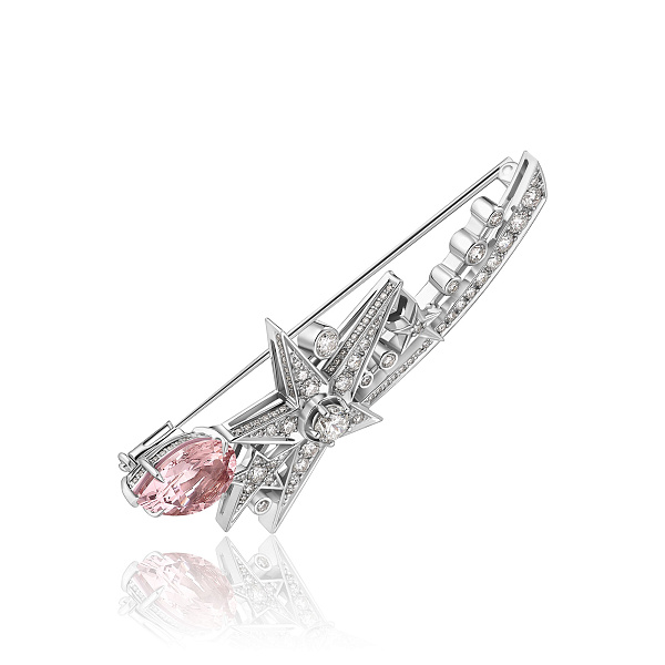 Брошь из белого золота с бриллиантами и морганитом 4.21 ct