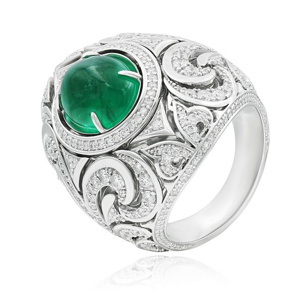 Кольцо из белого золота изумрудом 5.22 ct и бриллиантами