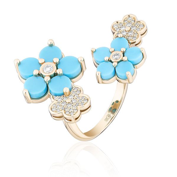 Кольцо из желтого золота с бирюзой и бриллиантами