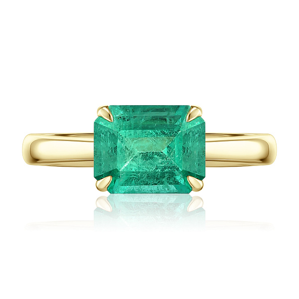 Кольцо из желтого золота с бриллиантами и изумрудом 1.96 ct