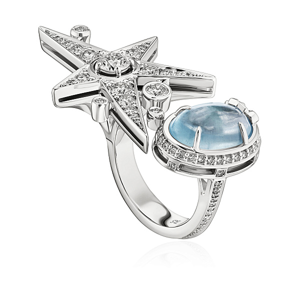 Кольцо из белого золота с аквамарином 5.165 ct и бриллиантами