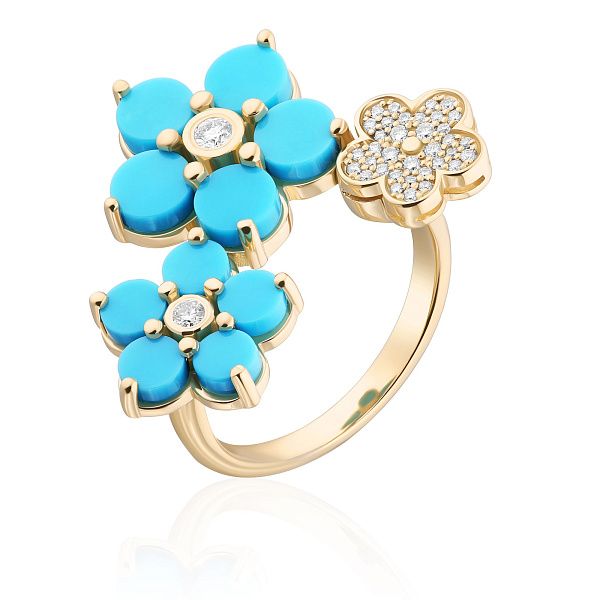 Кольцо из желтого золота с бирюзой и бриллиантами