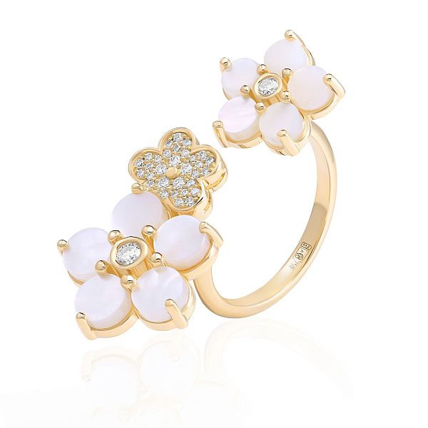 Кольцо из белого золота с перламутром и бриллиантами