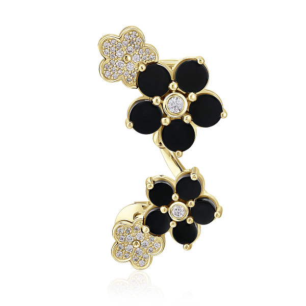 Серьга кафф из желтого золота с ониксом и бриллиантами