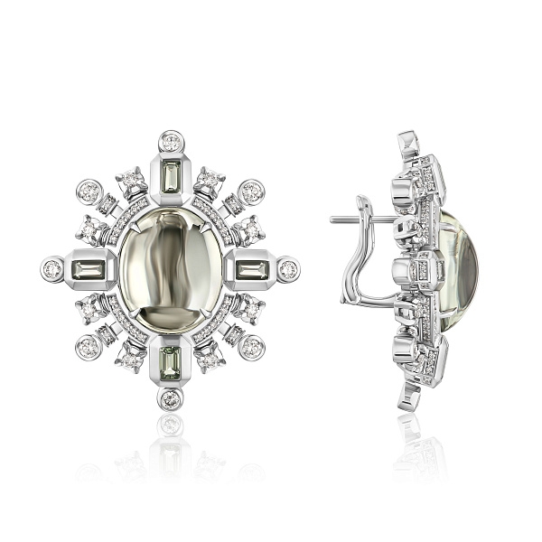 Серьги из белого золота с сапфирами, бриллиантами и аметистами 19.48 ct