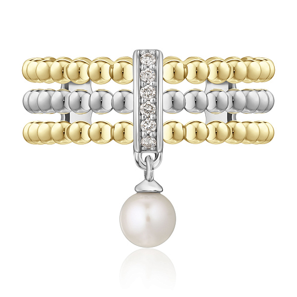 Кольцо из желтого золота с бриллиантами и жемчугом